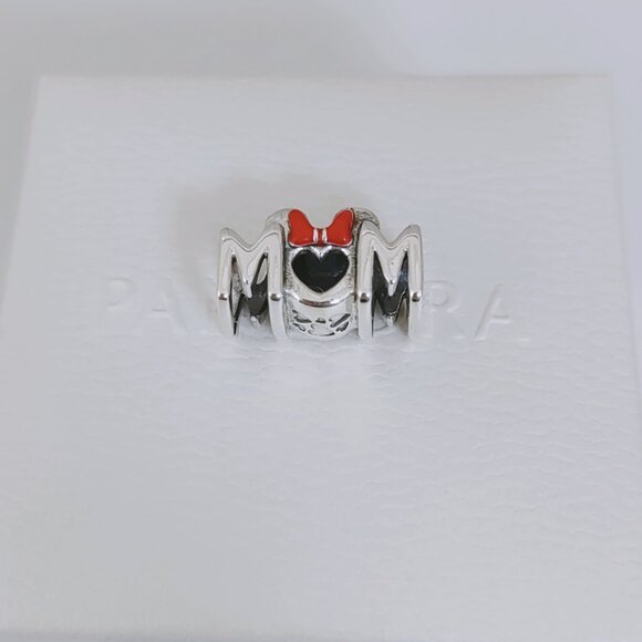 Pandora Minnie Mouse Bow & Mum Charm 925 Sterling Silver Bracelet Pendant - Picture 3 of 9